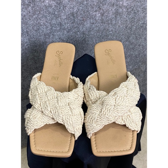 Seychelles Italy Braided Macrame Slide Sandals Natural Beige Flat‎ Beach 8.5 - Picture 1 of 5